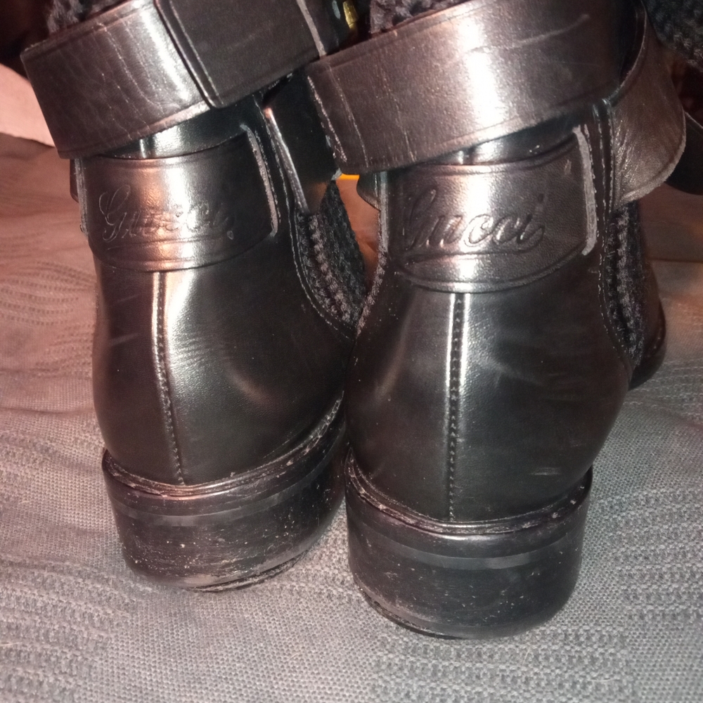 Gucci Black Leather And Knit Pull On Women's Riding/ Moto Boots. Sz 37.5 7.5US. - Picture 3 of 9